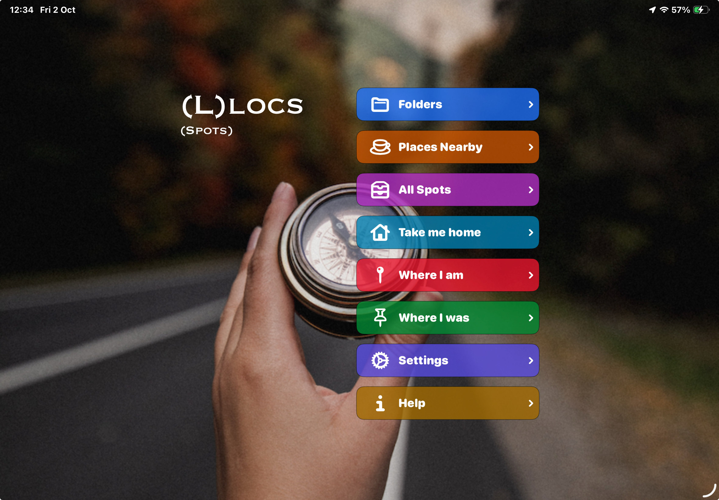 LLOCS home screen with its main actions.