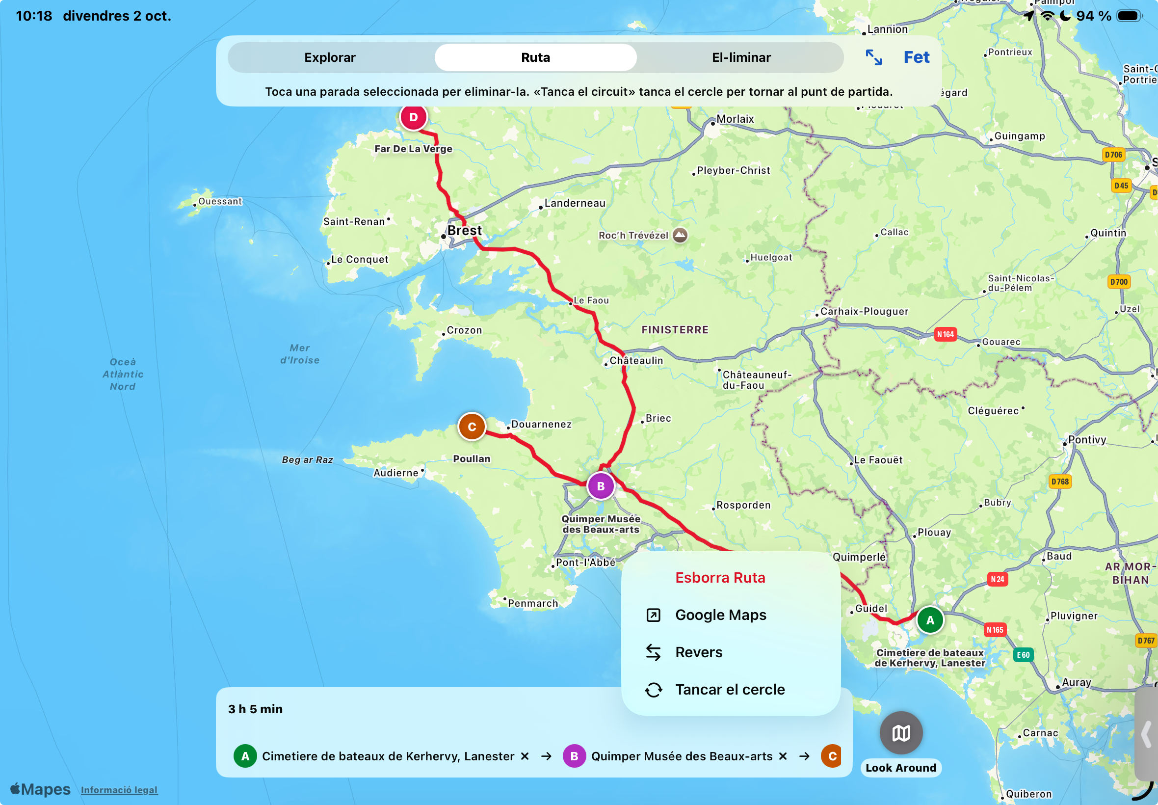 Cerca de punts de càrrega al llarg d’una ruta.