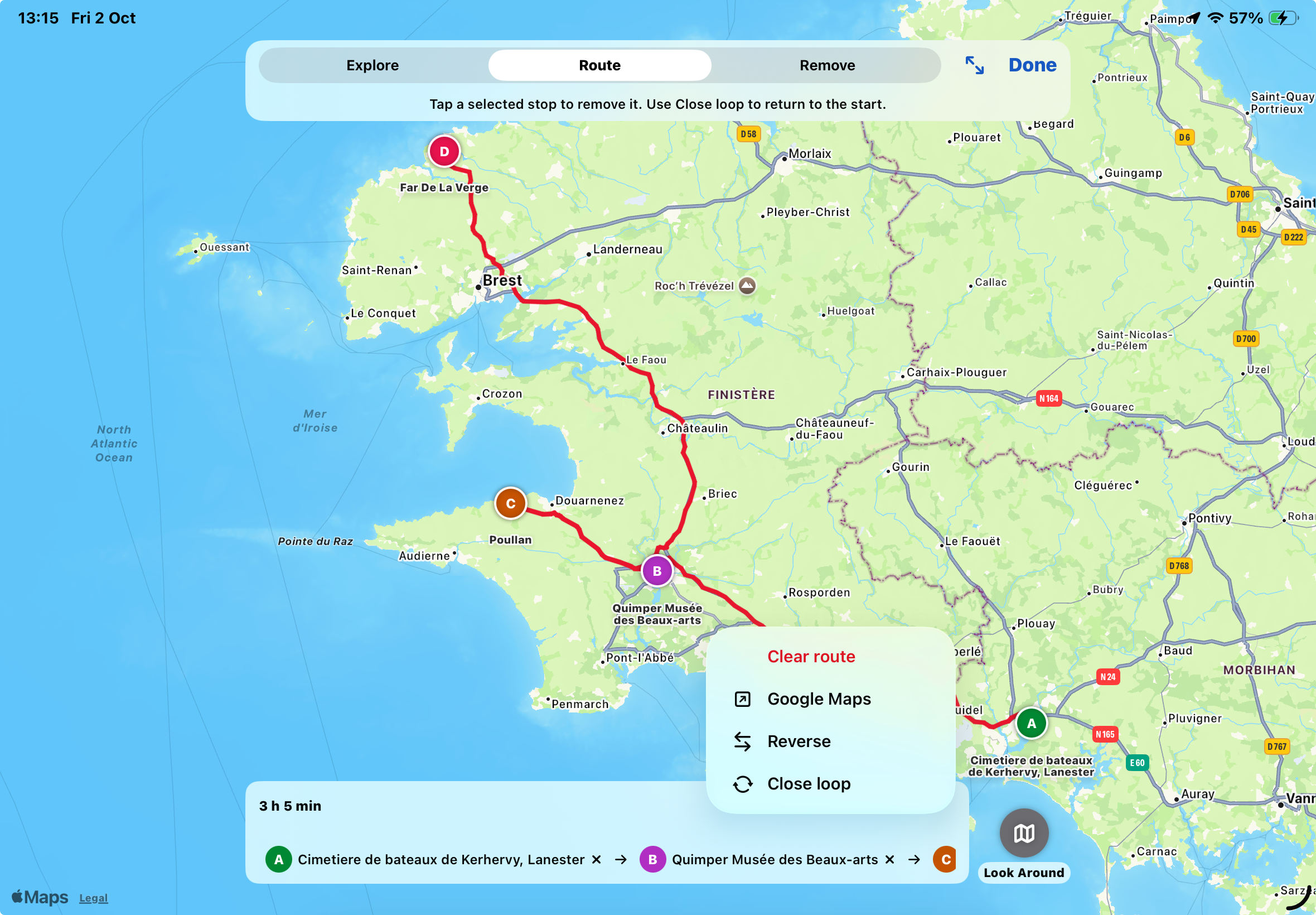 Searching for charging stations along a route.