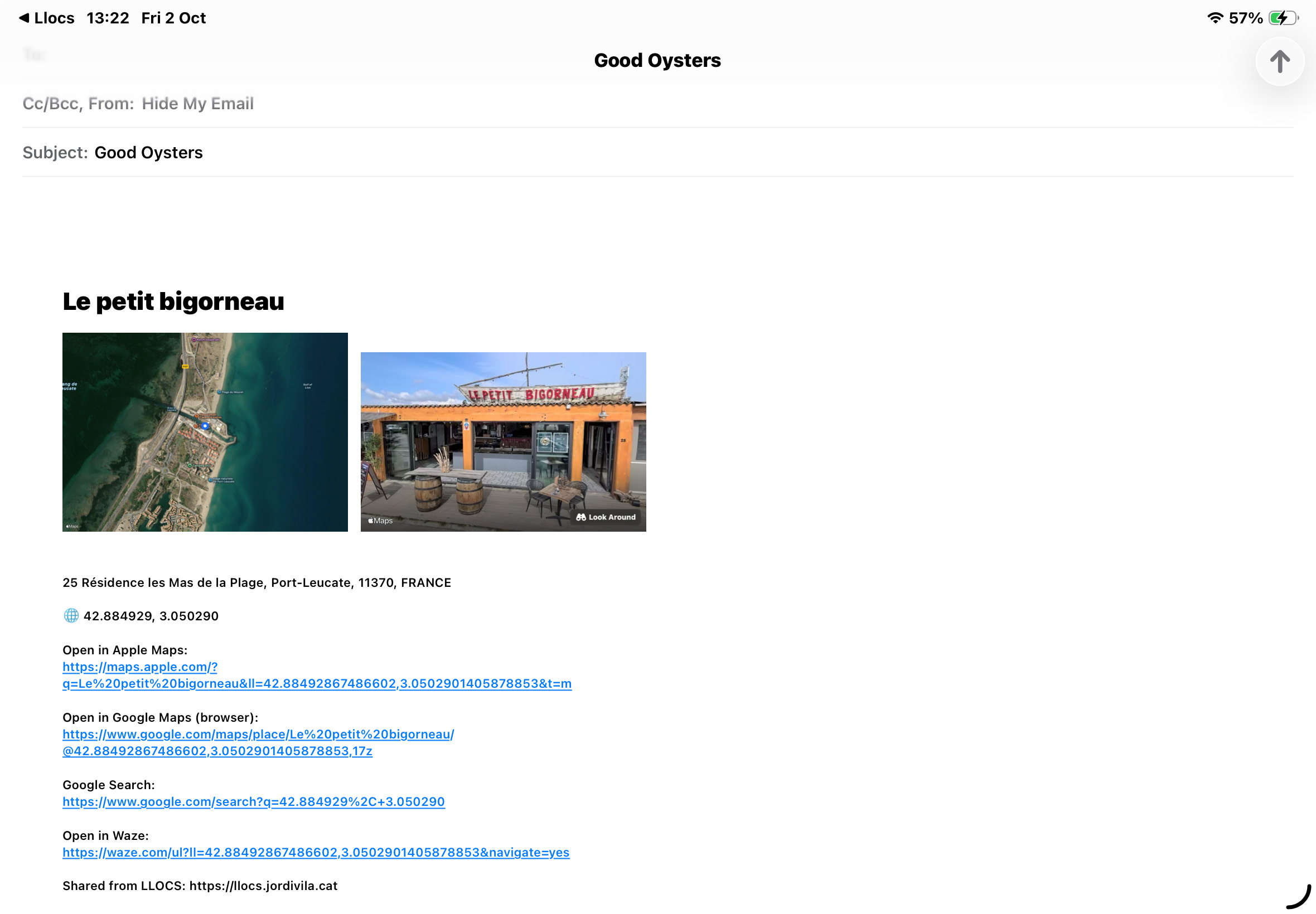The shared PDF includes the relevant information to help the recipient find the place.